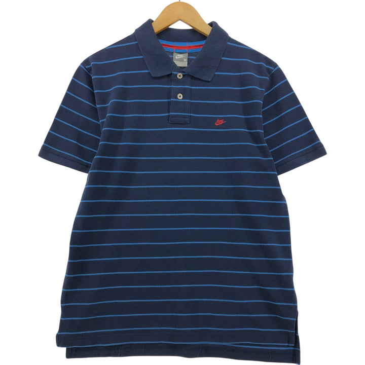 Nike Short Sleeve Striped Polo Shirt Women's Size M cotton navy blue type Vintage Second Hand
