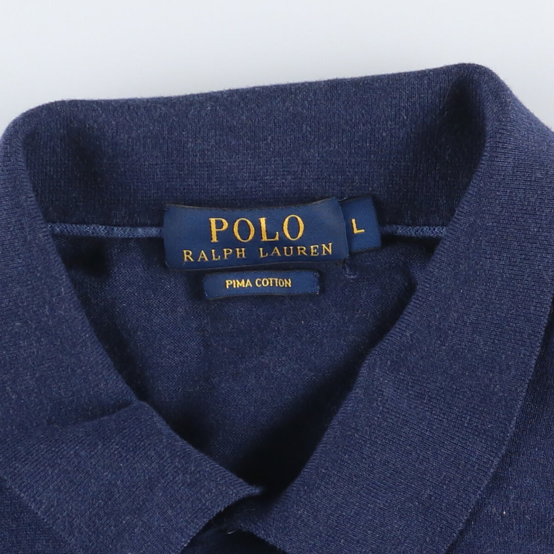 Ralph Lauren POLO RALPH LAUREN PIMA COTTON short sleeve striped polo shirt for women size L Pima Cotton navy blue type Vintage Second Hand