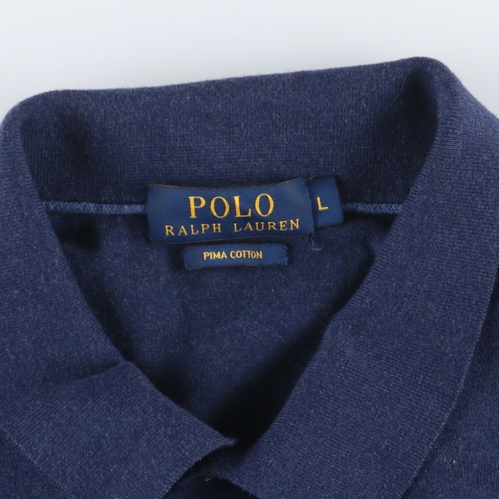 Ralph Lauren POLO RALPH LAUREN PIMA COTTON short sleeve striped polo shirt for women size L Pima Cotton navy blue type Vintage Second Hand