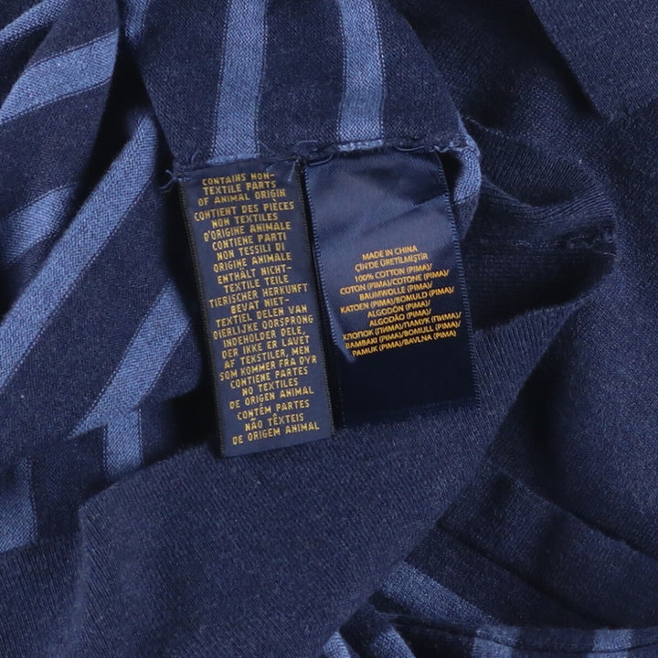 Ralph Lauren POLO RALPH LAUREN PIMA COTTON short sleeve striped polo shirt for women size L Pima Cotton navy blue type Vintage Second Hand