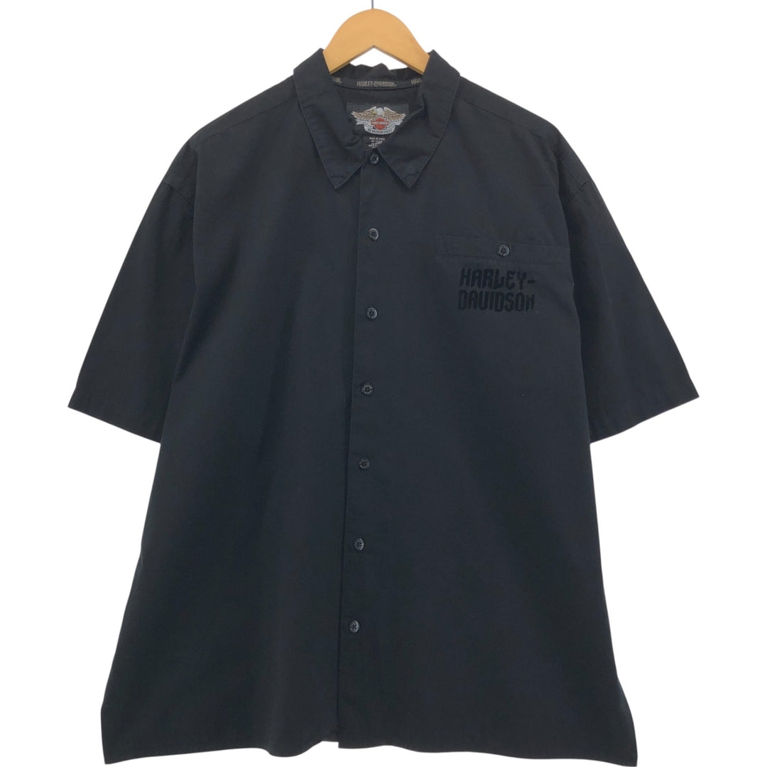 Harley-Davidson Hidden Button Down Short Sleeve Work Shirt Box Shirt Men's XL cotton black type Vintage Second Hand