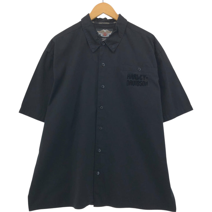 Harley-Davidson Hidden Button Down Short Sleeve Work Shirt Box Shirt Men's XL cotton black type Vintage Second Hand