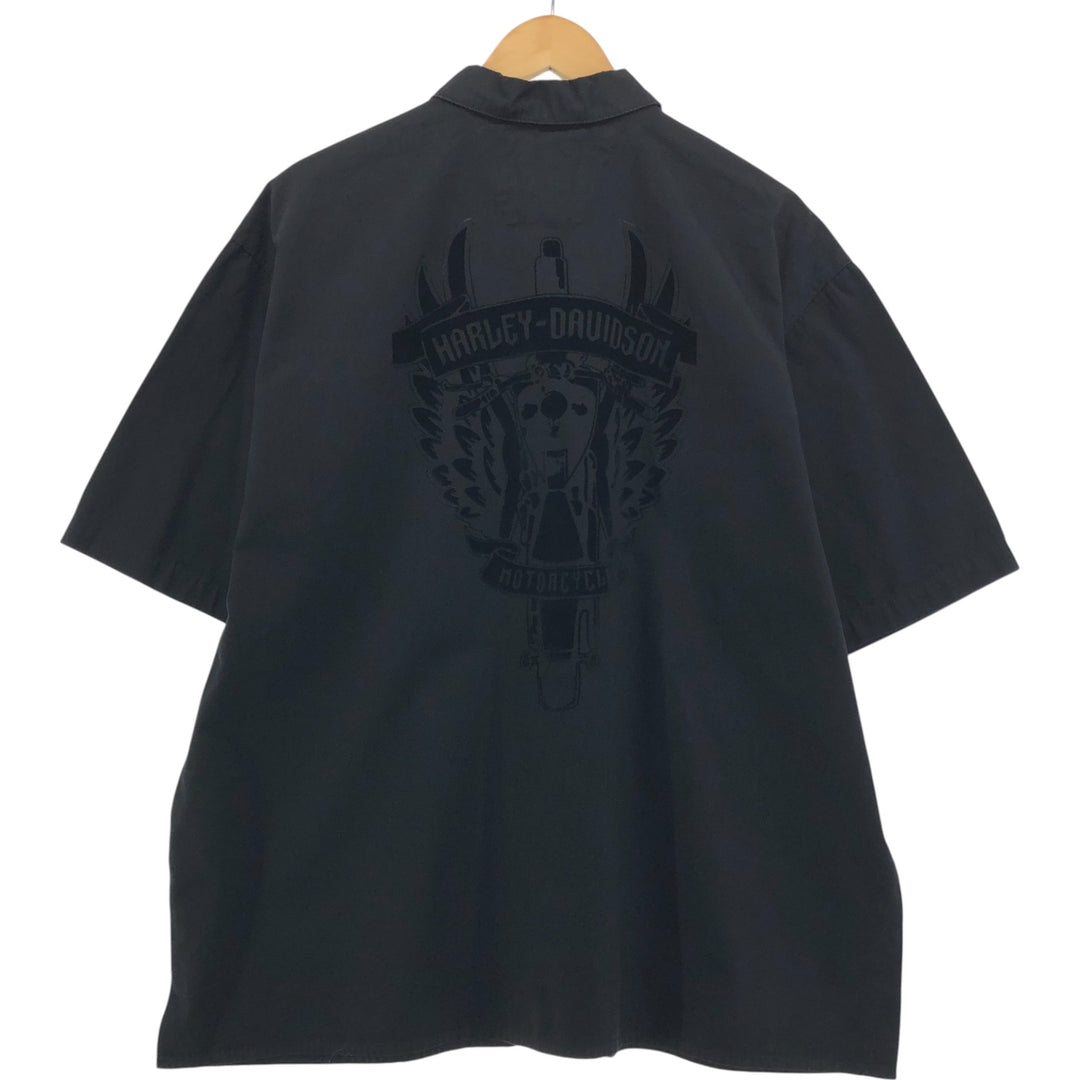 Harley-Davidson Hidden Button Down Short Sleeve Work Shirt Box Shirt Men's XL cotton black type Vintage Second Hand