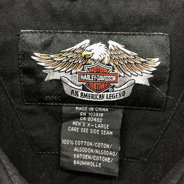Harley-Davidson Hidden Button Down Short Sleeve Work Shirt Box Shirt Men's XL cotton black type Vintage Second Hand