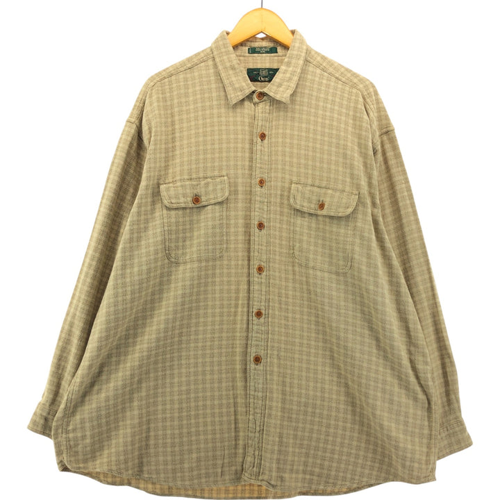 90'S ORVIS Long Sleeve Light Nell Check Shirt Men's XXL Vintage cotton Beige type Vintage Second Hand