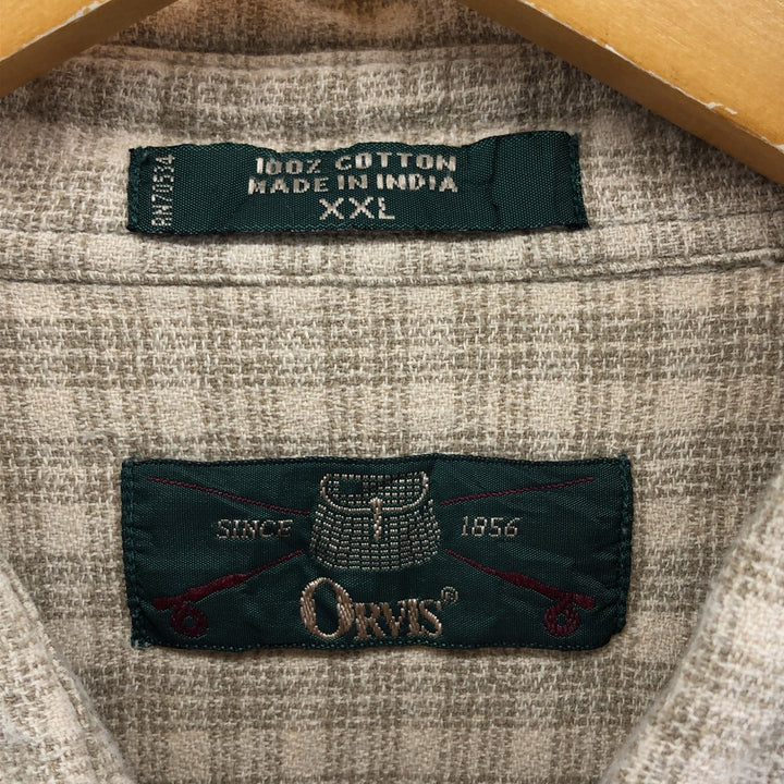 90'S ORVIS Long Sleeve Light Nell Check Shirt Men's XXL Vintage cotton Beige type Vintage Second Hand
