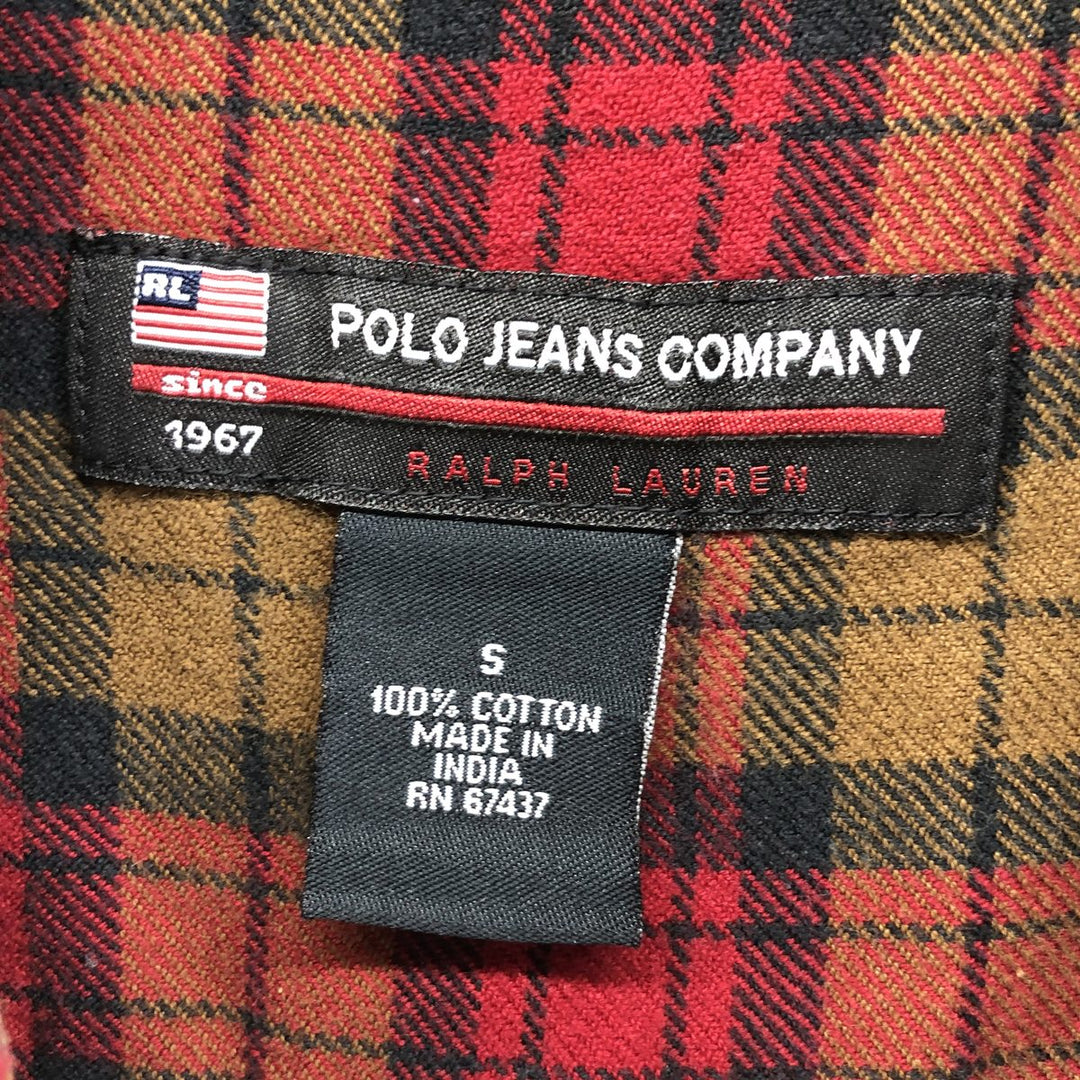 00'S Ralph Lauren POLO JEANS COMPANY Long Sleeve Button Down Light Flannel Check Shirt Men's Size S cotton red type Vintage Second Hand