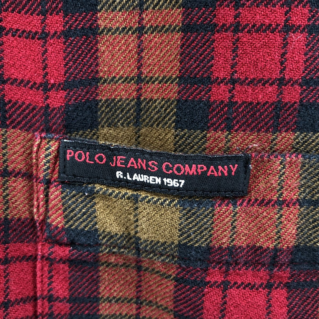 00'S Ralph Lauren POLO JEANS COMPANY Long Sleeve Button Down Light Flannel Check Shirt Men's Size S cotton red type Vintage Second Hand
