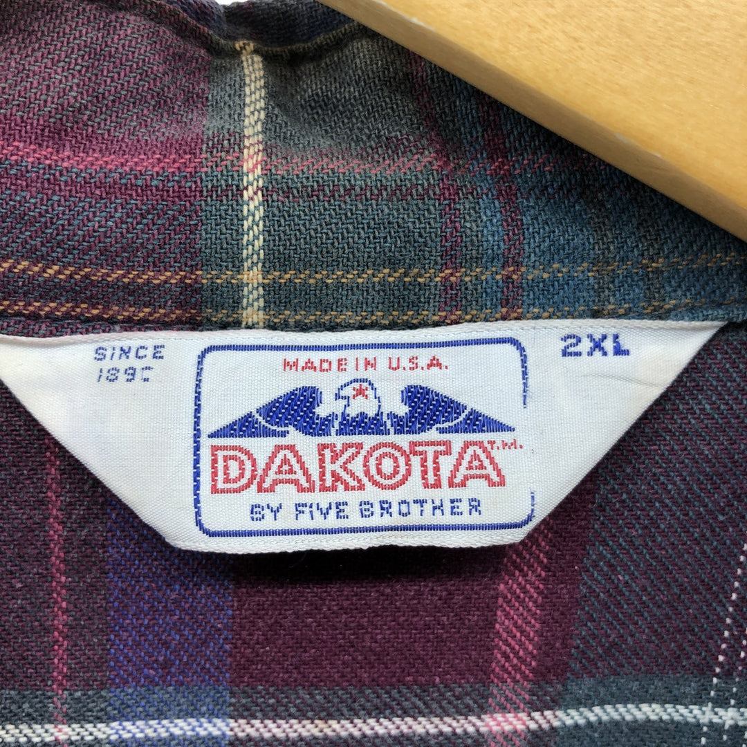 80'S Five Brother DAKOTA Western flannel check shirt, made in USA, men's XXL, vintage unknown purple type Vintage Second Hand