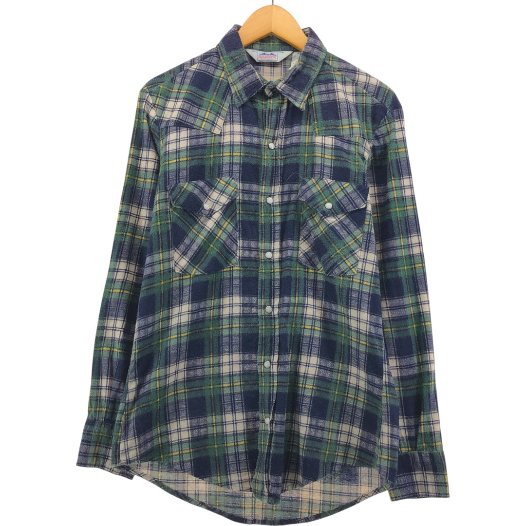 80'S Five Brother DAKOTA Western flannel check shirt, made in USA, men's size M, vintage cotton navy blue type Vintage Second Hand