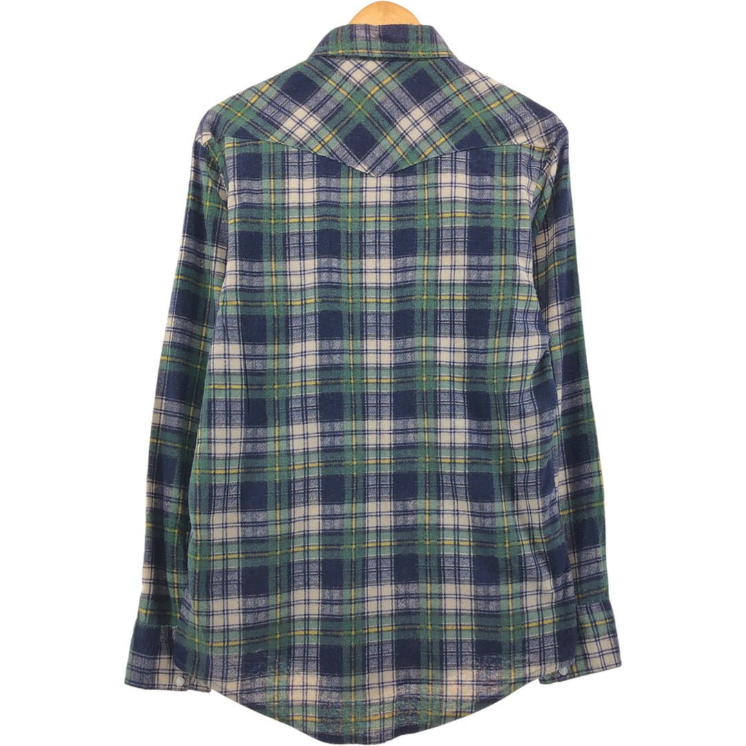 80'S Five Brother DAKOTA Western flannel check shirt, made in USA, men's size M, vintage cotton navy blue type Vintage Second Hand
