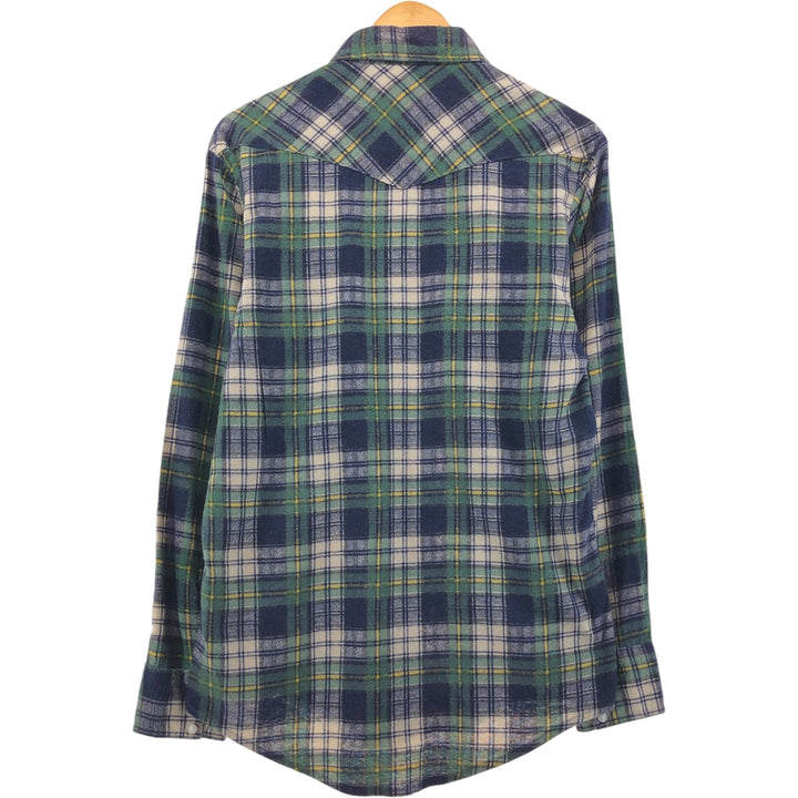 80'S Five Brother DAKOTA Western flannel check shirt, made in USA, men's size M, vintage cotton navy blue type Vintage Second Hand