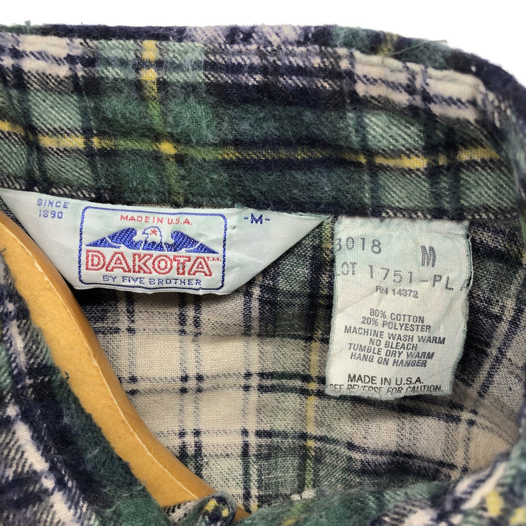 80'S Five Brother DAKOTA Western flannel check shirt, made in USA, men's size M, vintage cotton navy blue type Vintage Second Hand