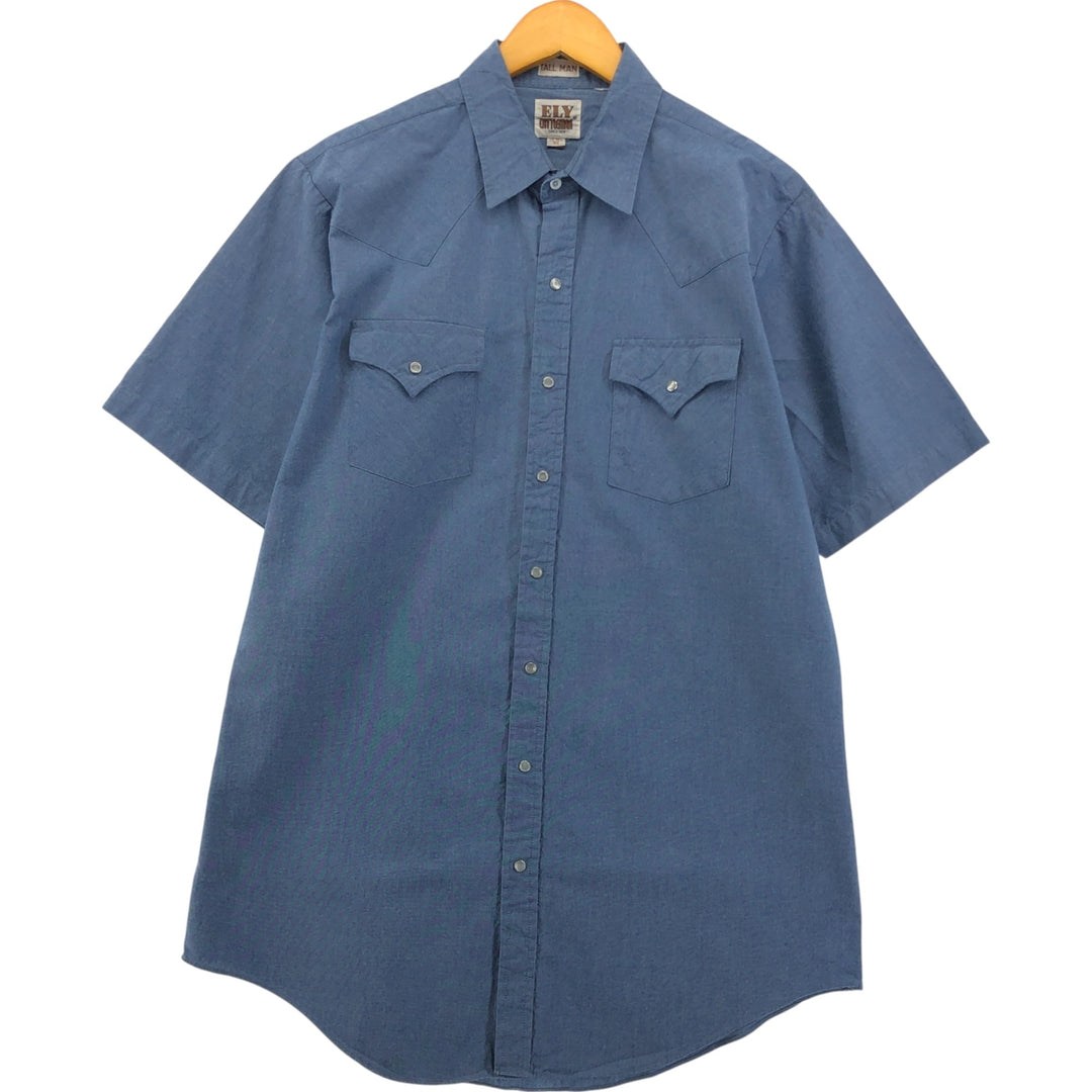 ELY short sleeve western shirt, men's size L unclear Navy blue Vintage Second Hand