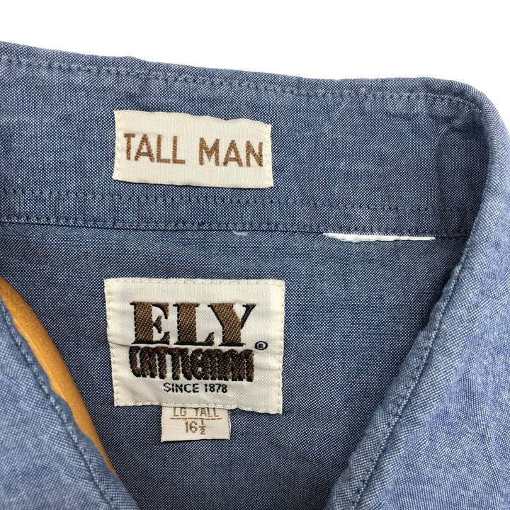 ELY short sleeve western shirt, men's size L unclear Navy blue Vintage Second Hand