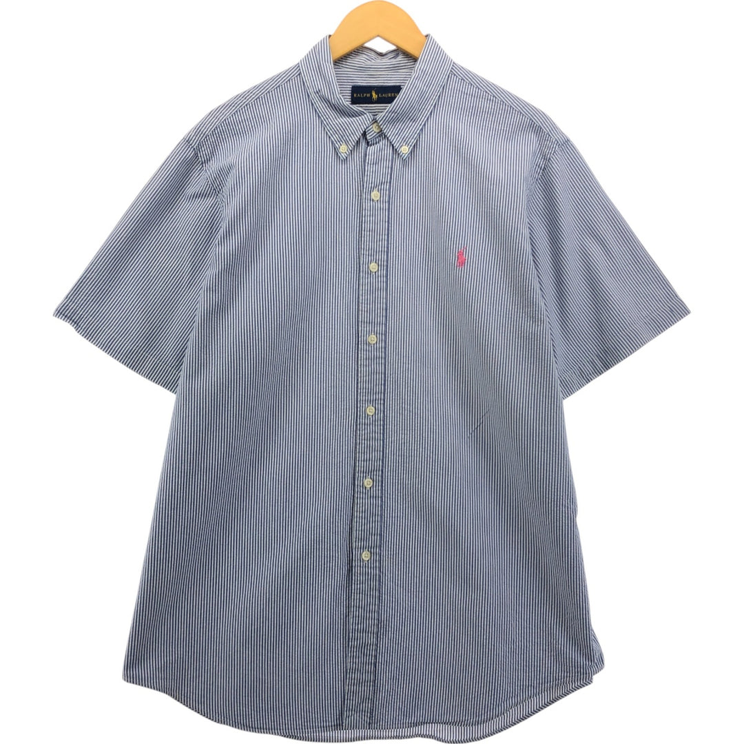 Ralph Lauren short sleeve button down striped shirt, men's XL size cotton blue type Vintage Second Hand
