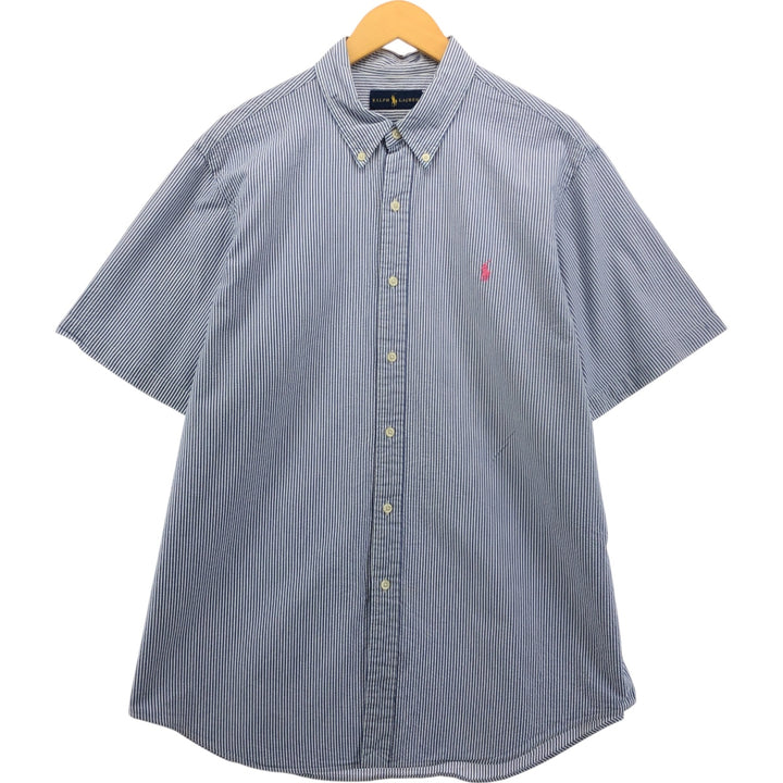 Ralph Lauren short sleeve button down striped shirt, men's XL size cotton blue type Vintage Second Hand