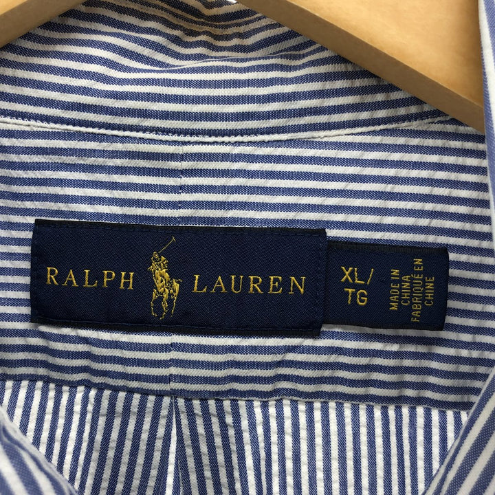 Ralph Lauren short sleeve button down striped shirt, men's XL size cotton blue type Vintage Second Hand