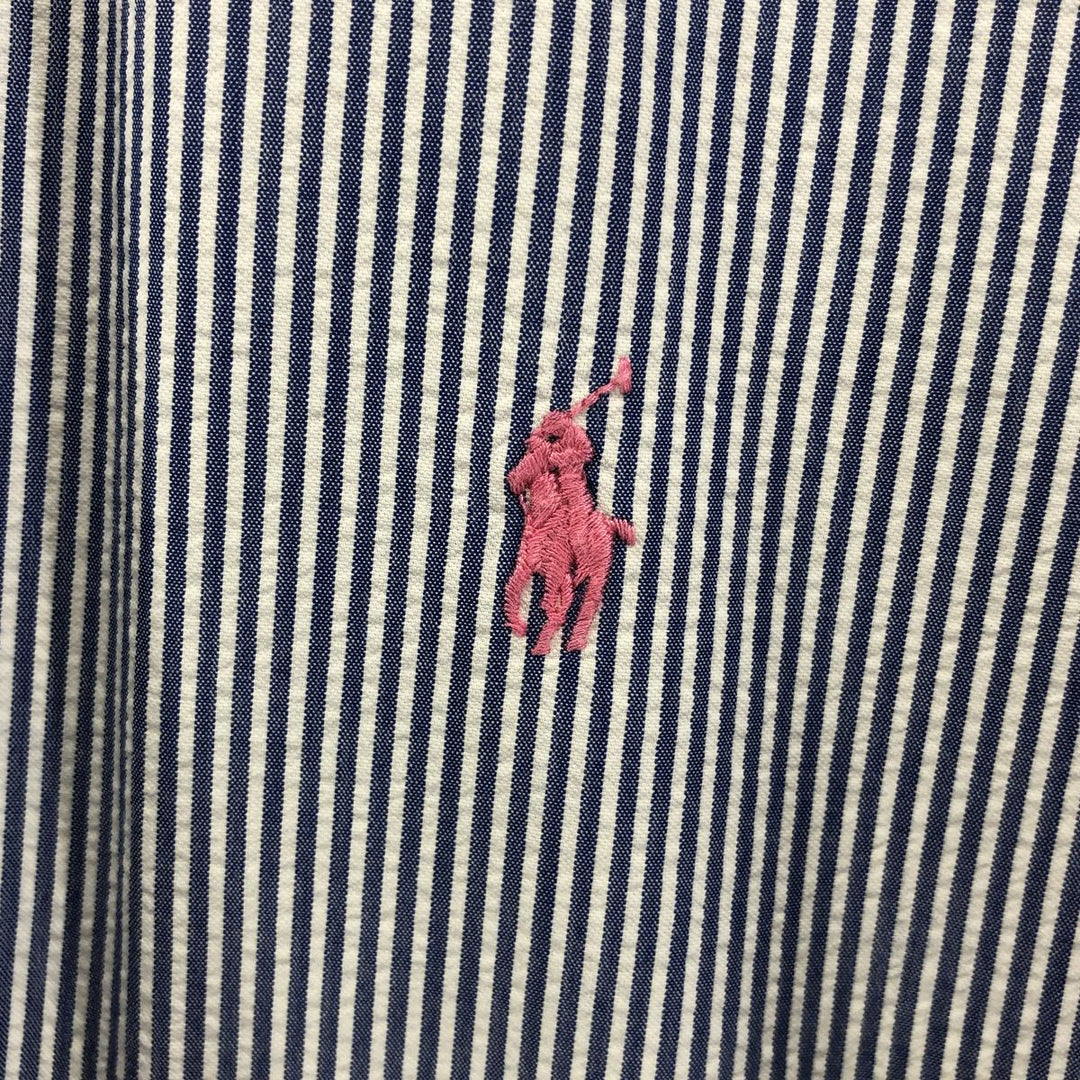 Ralph Lauren short sleeve button down striped shirt, men's XL size cotton blue type Vintage Second Hand