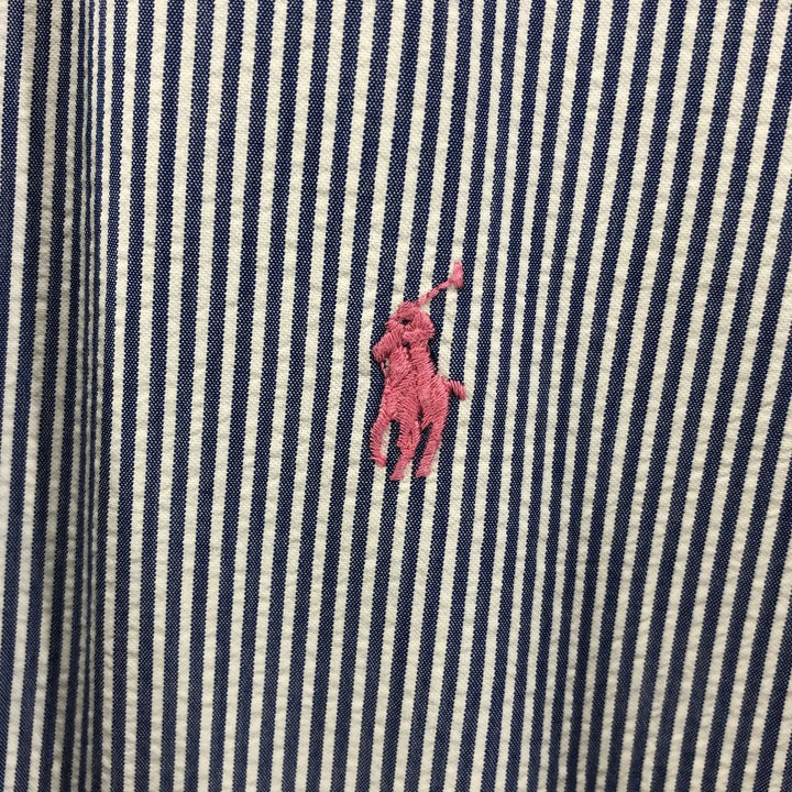 Ralph Lauren short sleeve button down striped shirt, men's XL size cotton blue type Vintage Second Hand