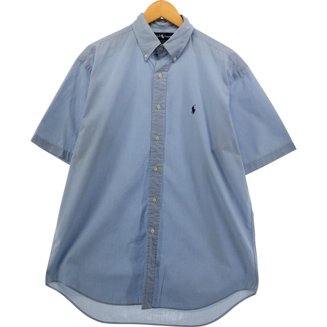 Ralph Lauren BLAKE Gingham Check Short Sleeve Button Down Check Shirt Men's M cotton Blue type light blue Vintage Second Hand