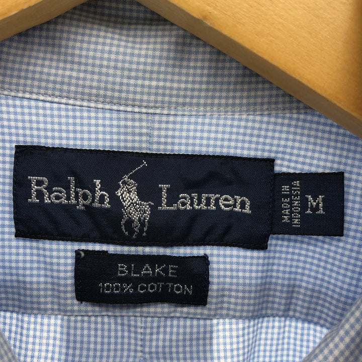 Ralph Lauren BLAKE Gingham Check Short Sleeve Button Down Check Shirt Men's M cotton Blue type light blue Vintage Second Hand