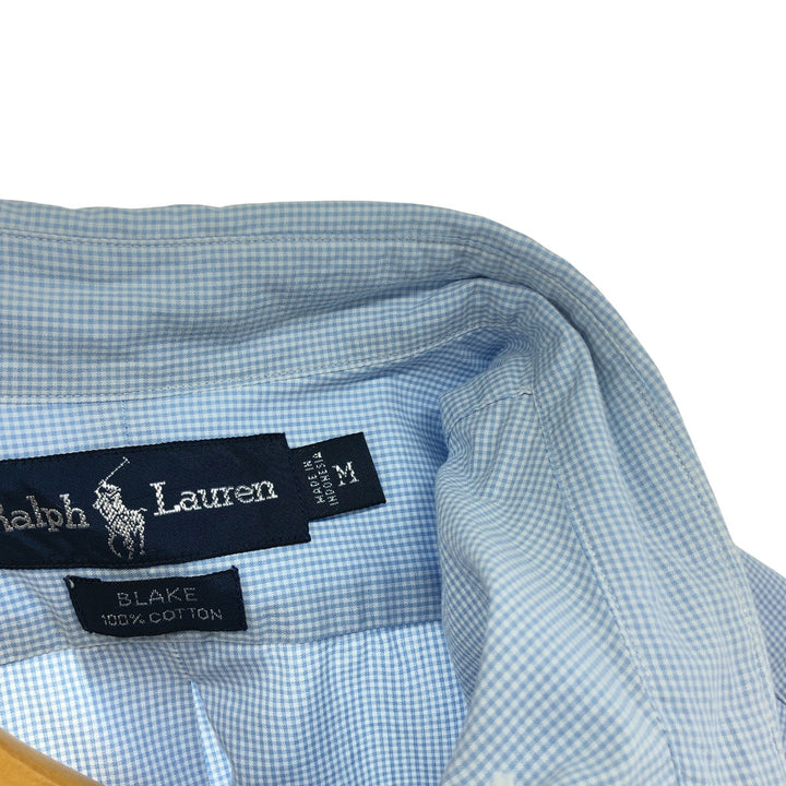 Ralph Lauren BLAKE Gingham Check Short Sleeve Button Down Check Shirt Men's M cotton Blue type light blue Vintage Second Hand