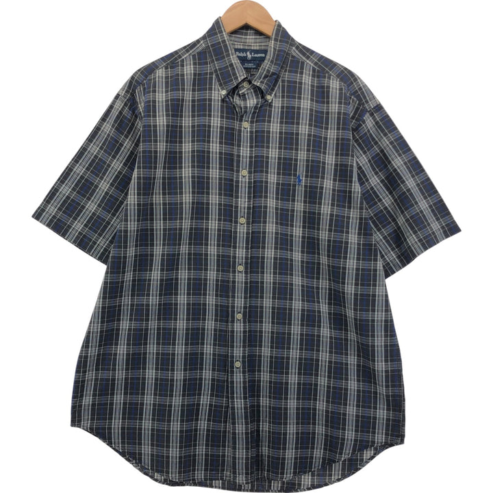 Ralph Lauren BLAIRE short sleeve button down check shirt, men's size L cotton black type Vintage Second Hand