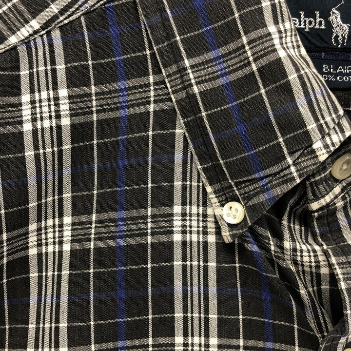 Ralph Lauren BLAIRE short sleeve button down check shirt, men's size L cotton black type Vintage Second Hand