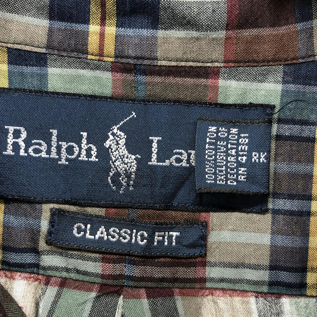 Ralph Lauren Classic Fit short sleeve button down check shirt, men's size L cotton Khaki type sage green Vintage Second Hand