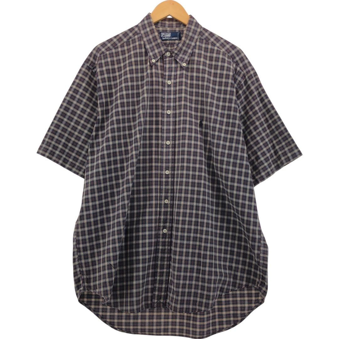 Ralph Lauren POLO by Ralph Lauren short sleeve button down check shirt made in Canada men's XL size cotton Indigo Vintage Second Hand