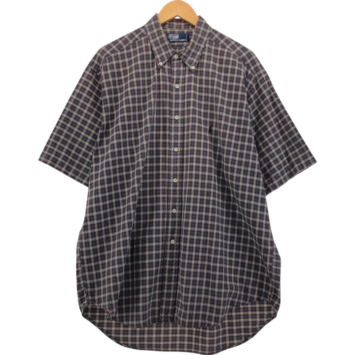 Ralph Lauren POLO by Ralph Lauren short sleeve button down check shirt made in Canada men's XL size cotton Indigo Vintage Second Hand