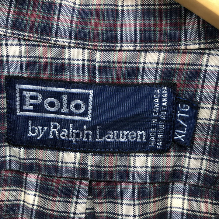 Ralph Lauren POLO by Ralph Lauren short sleeve button down check shirt made in Canada men's XL size cotton Indigo Vintage Second Hand