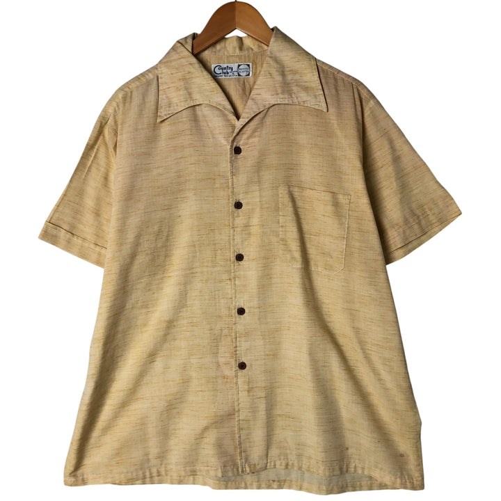 ~90'S COUNTRY CLUB Italian collar short sleeve polycotton box shirt made in Australia men's XL size unclear yellow type Vintage Second Hand