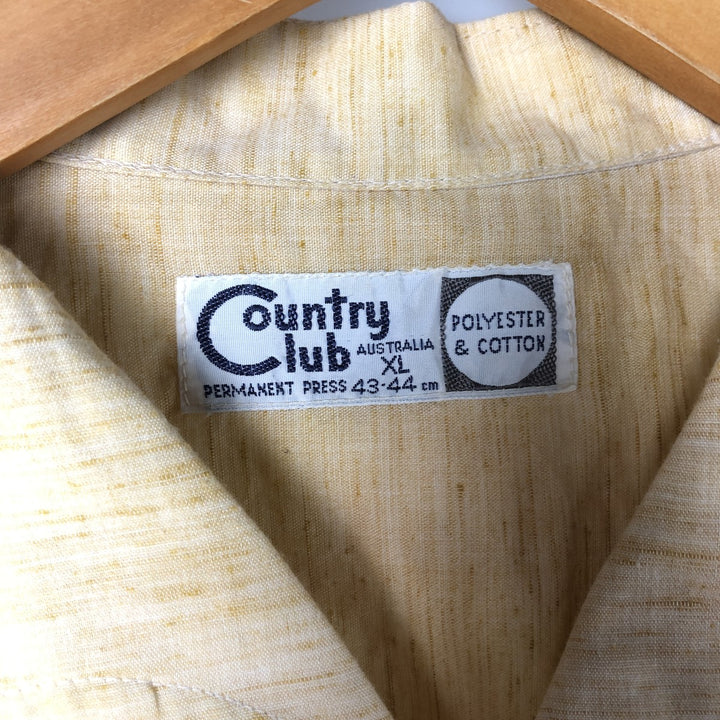 ~90'S COUNTRY CLUB Italian collar short sleeve polycotton box shirt made in Australia men's XL size unclear yellow type Vintage Second Hand