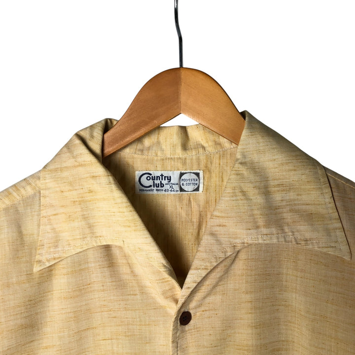 ~90'S COUNTRY CLUB Italian collar short sleeve polycotton box shirt made in Australia men's XL size unclear yellow type Vintage Second Hand