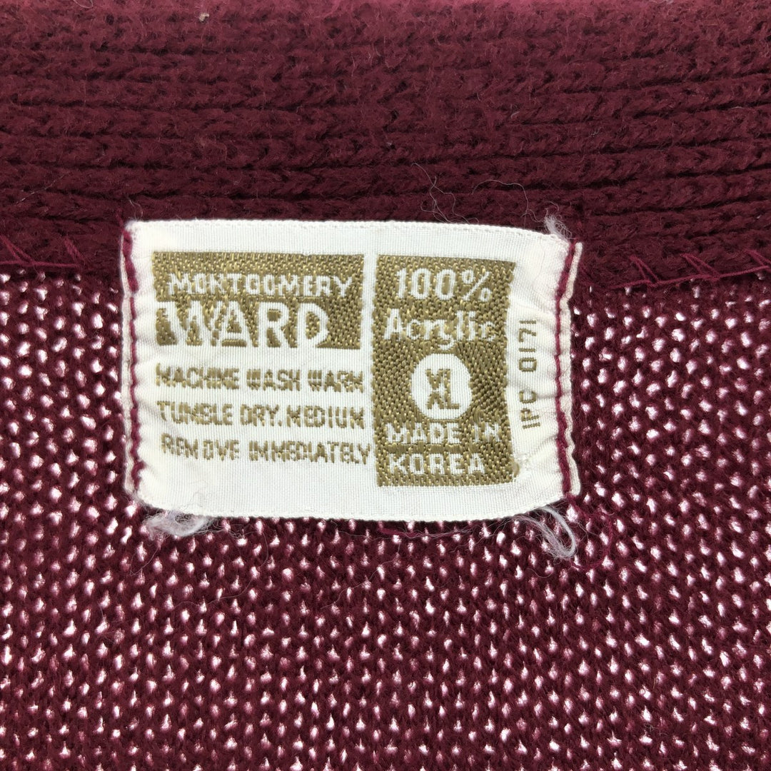 Vintage 70s-80'S Montgomery Ward Acrylic Knit Cardigan, Men's Size XL acrylic bordeaux Vintage Second Hand