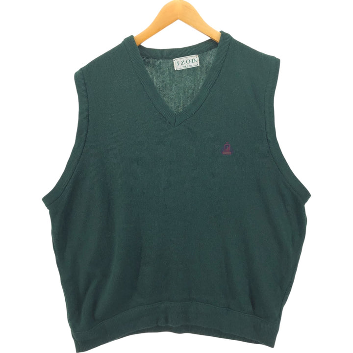 90'S Vintage IZOD V-neck acrylic knit vest, made in the USA, size L, men's acrylic green type Vintage Second Hand