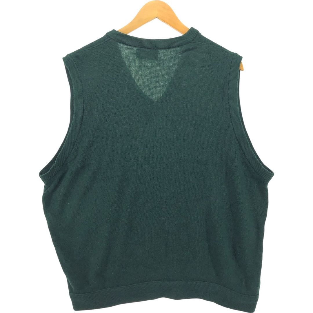 90'S Vintage IZOD V-neck acrylic knit vest, made in the USA, size L, men's acrylic green type Vintage Second Hand