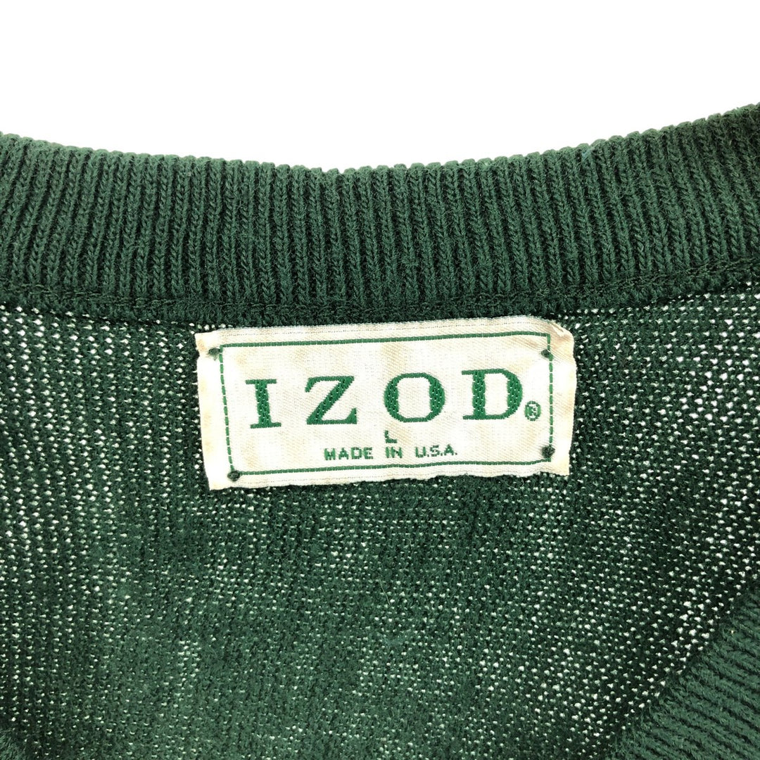 90'S Vintage IZOD V-neck acrylic knit vest, made in the USA, size L, men's acrylic green type Vintage Second Hand