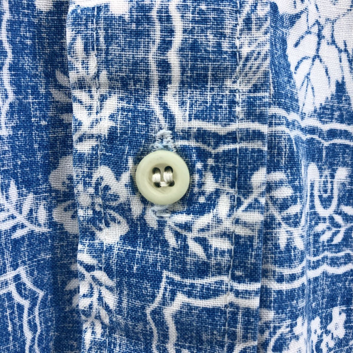 1980'S Reyn Spooner Gold Tag, Nude Tag, All-Over Print Button-Down Pullover Hawaiian Aloha Shirt, Men's Size Small unclear blue type Vintage Second Hand