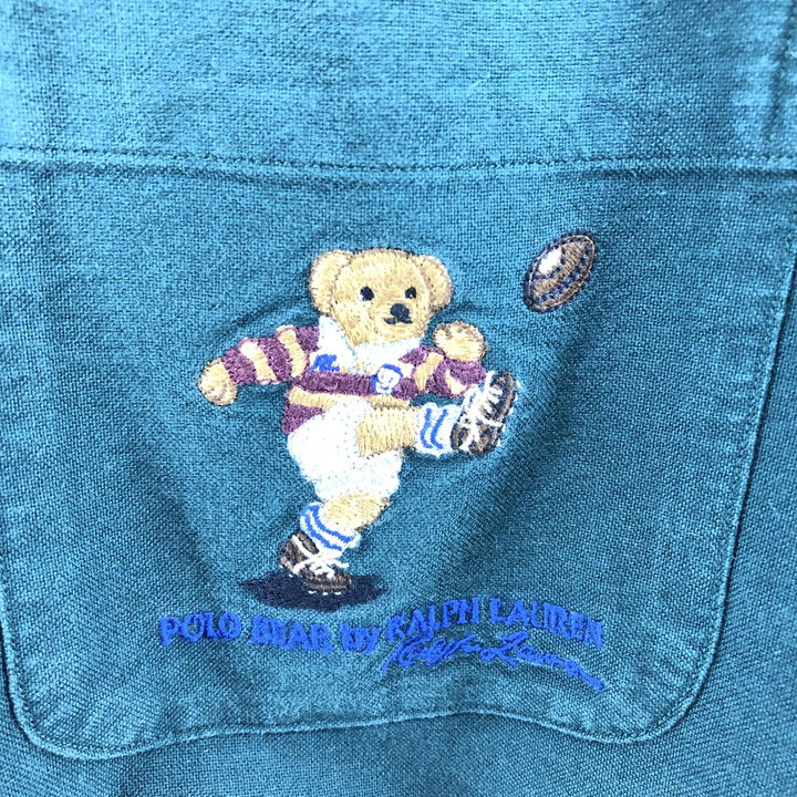 Ralph Lauren Classic Fit Polo Bear short sleeve button down shirt, men's size M cotton green type Vintage Second Hand