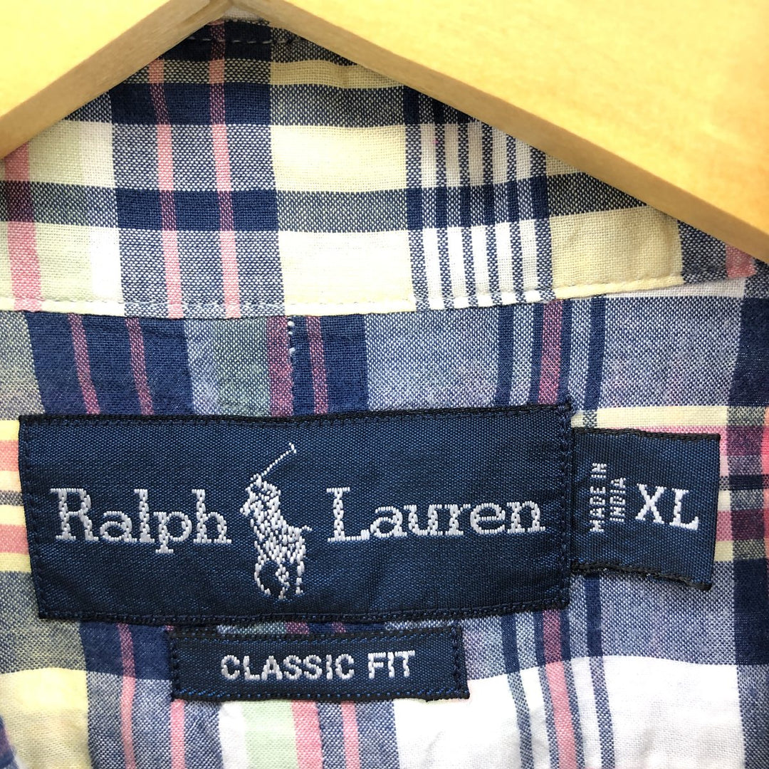 Ralph Lauren Classic Fit Short Sleeve Button Down Check Shirt Men's XL cotton white type Vintage Second Hand