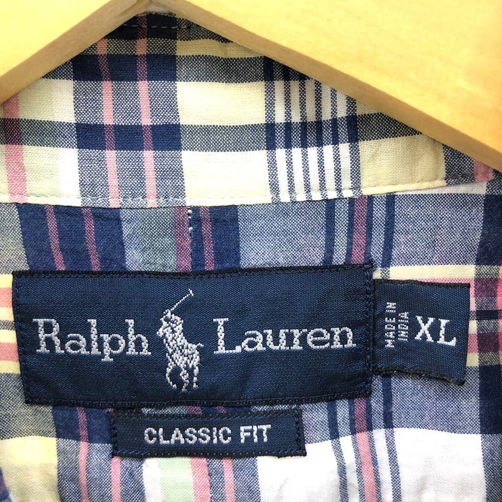 Ralph Lauren Classic Fit Short Sleeve Button Down Check Shirt Men's XL cotton white type Vintage Second Hand