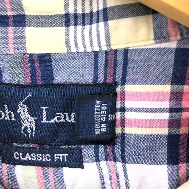 Ralph Lauren Classic Fit Short Sleeve Button Down Check Shirt Men's XL cotton white type Vintage Second Hand