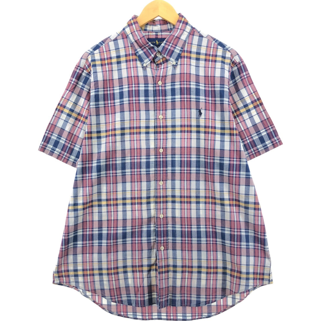 Ralph Lauren Madras Check Short Sleeve Button Down Check Shirt Men's XL cotton white type Vintage Second Hand