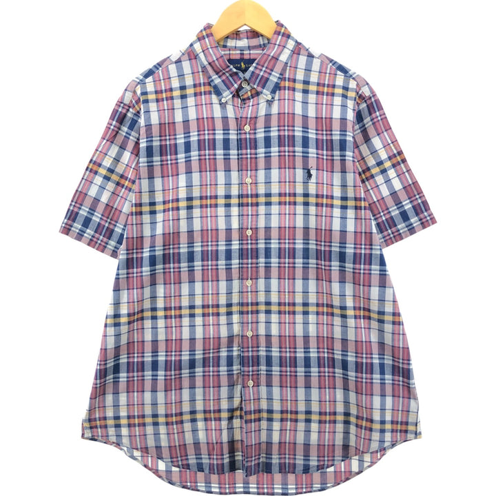 Ralph Lauren Madras Check Short Sleeve Button Down Check Shirt Men's XL cotton white type Vintage Second Hand
