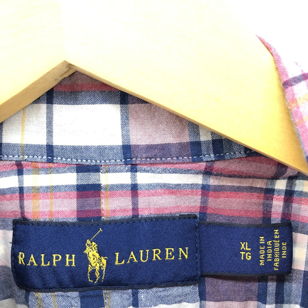 Ralph Lauren Madras Check Short Sleeve Button Down Check Shirt Men's XL cotton white type Vintage Second Hand
