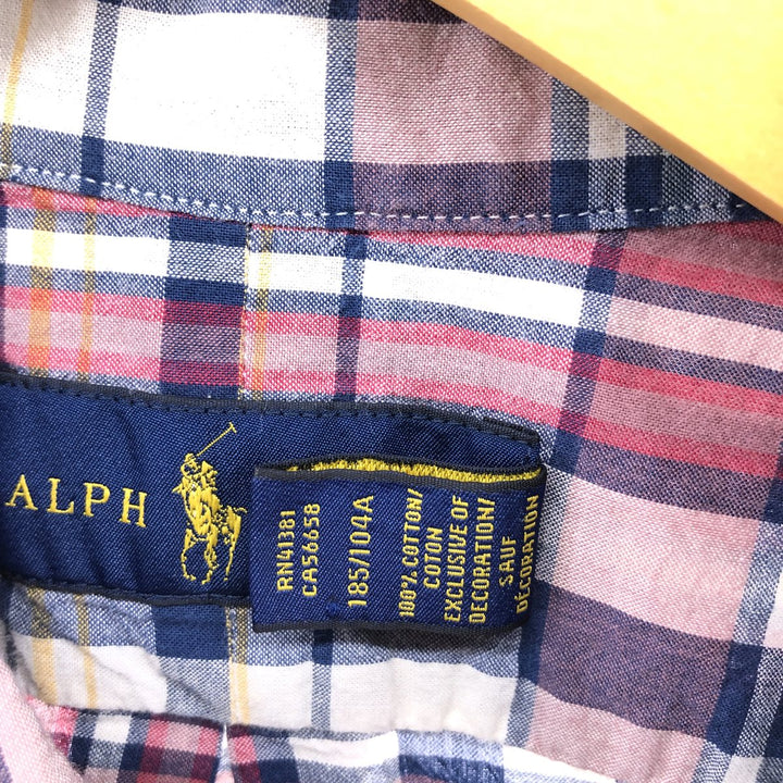 Ralph Lauren Madras Check Short Sleeve Button Down Check Shirt Men's XL cotton white type Vintage Second Hand