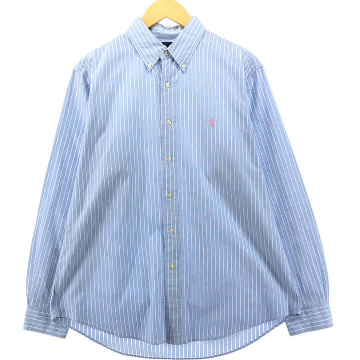 Ralph Lauren CUSTOM FIT long sleeve button down striped shirt men's size L cotton Blue type light blue Vintage Second Hand